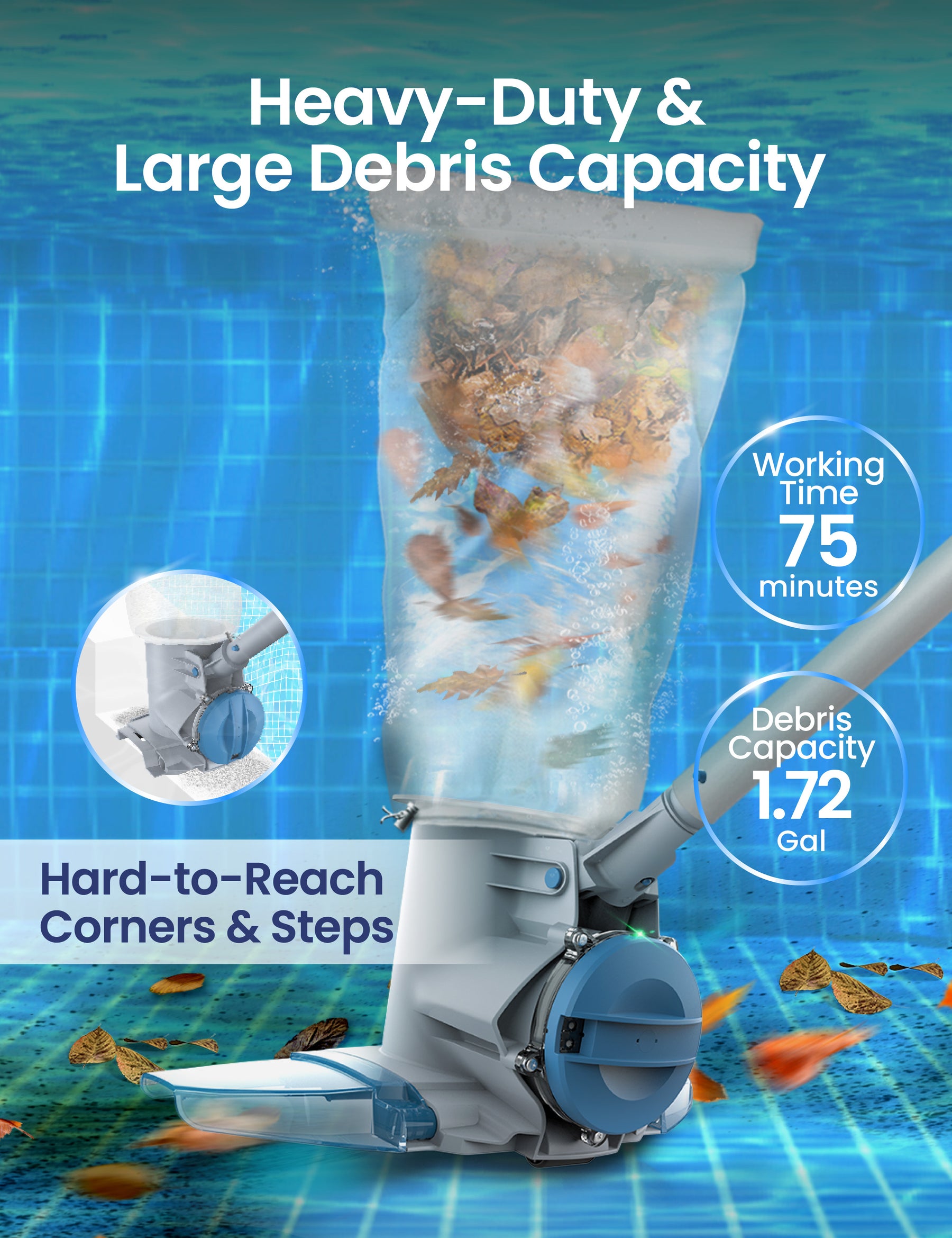 XTROVAC 910 Heavy-Duty Extra Capacity Rechargeable Pool Vacuum (2024 N