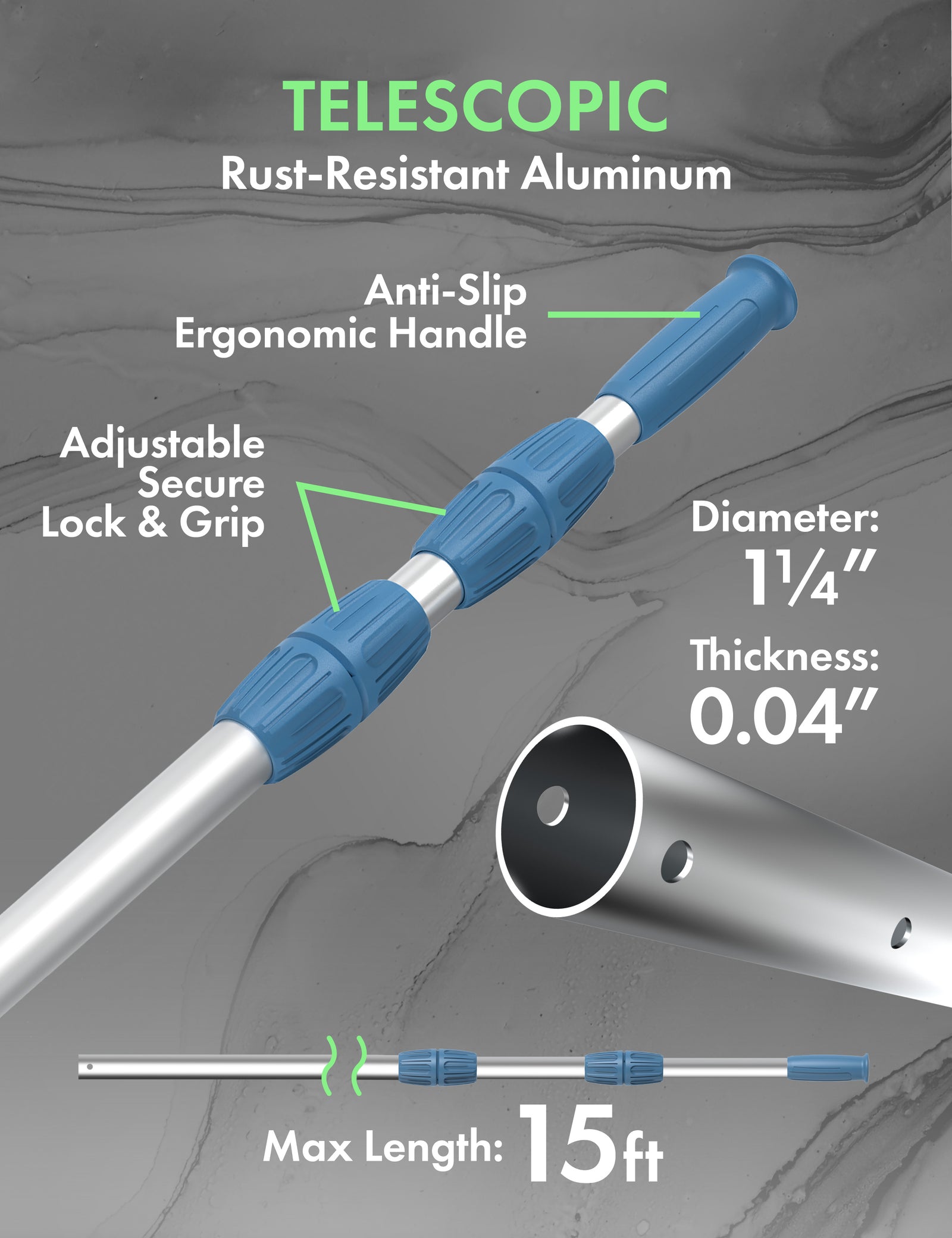 KEMANO 15-Foot Premium Telescopic Pool Pole Kokido - BWT KEMANO 15-Foot Premium Telescopic Pool Pole Kokido - BWT