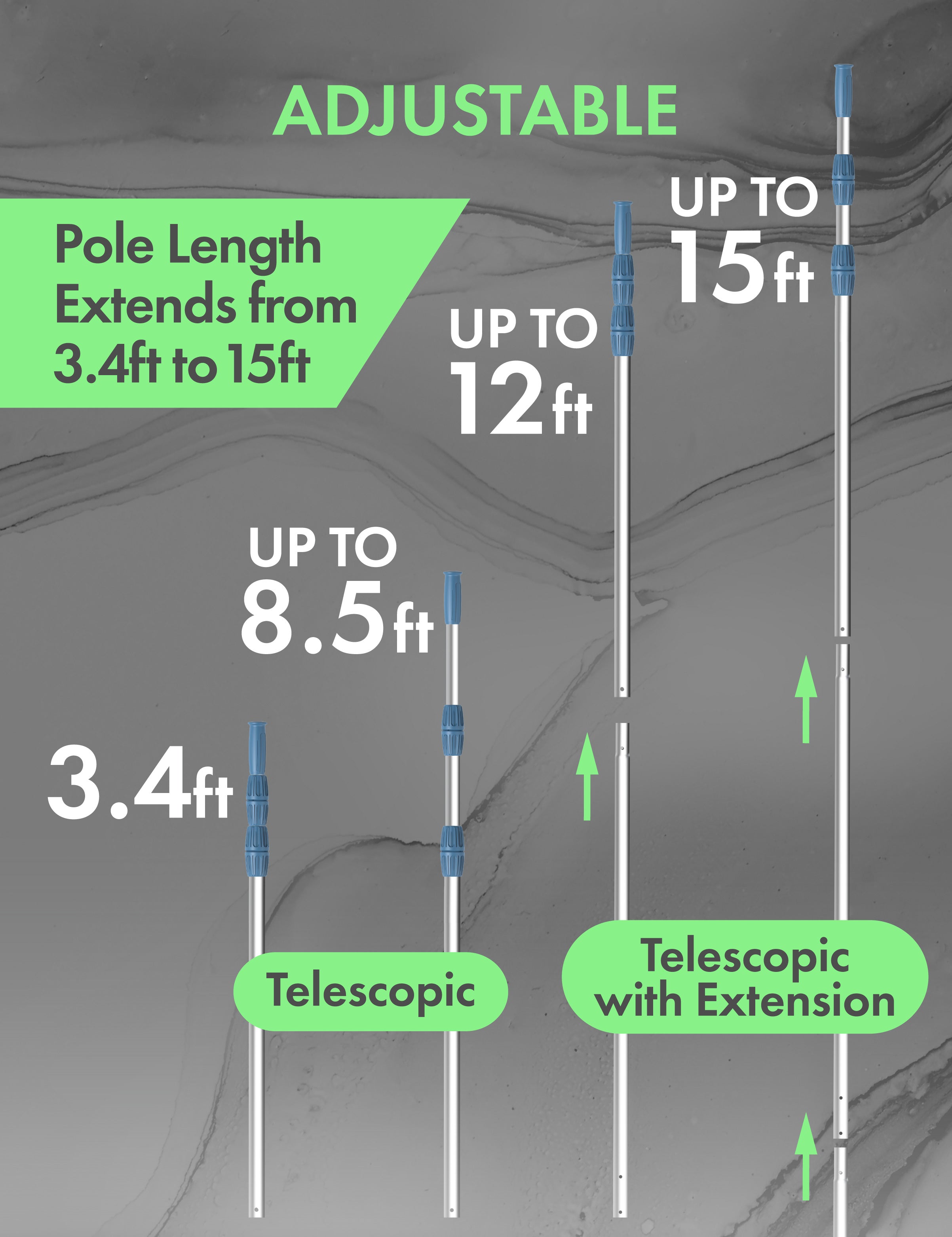 KEMANO 15-Foot Premium Telescopic Pool Pole